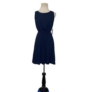 Aqua navy blue sleeveless belted mini lined cocktail dress size XS